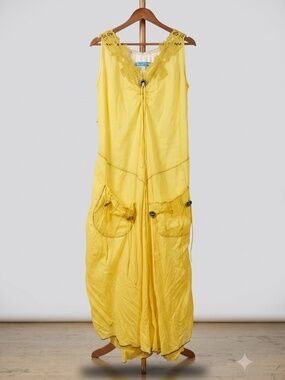 Yellow Lagenlook Boho Sundress Size 40 Blue & White Designer brand Size 8